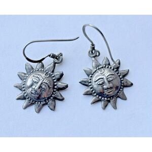 VINTAGE Sterling Silver Dangly Earrings 925 Celestial Sun Earrings.